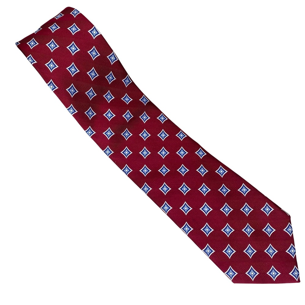 Jos A Bank Executive Collection Tie Mens Red Blue Silk Geometric Foulard 60x3.5‎